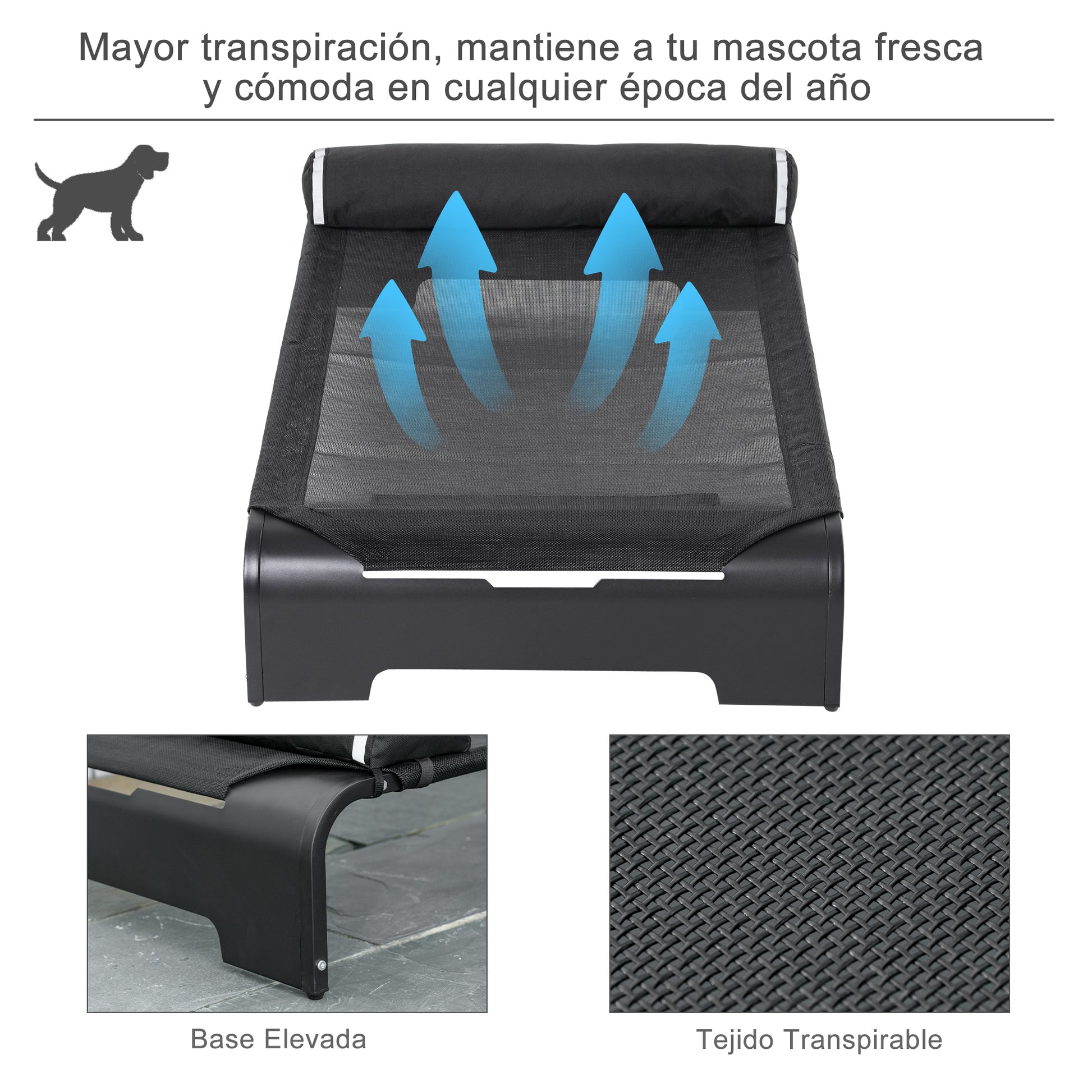Pawhut Cama Elevada De Perros Mascota Transpirable Con Almohada Extraíble_3