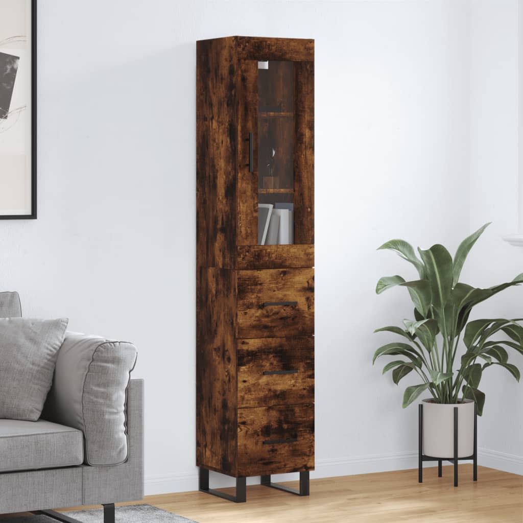 Aparador De Madera Contrachapada Roble Ahumado 34,5x34x180 Cm_0
