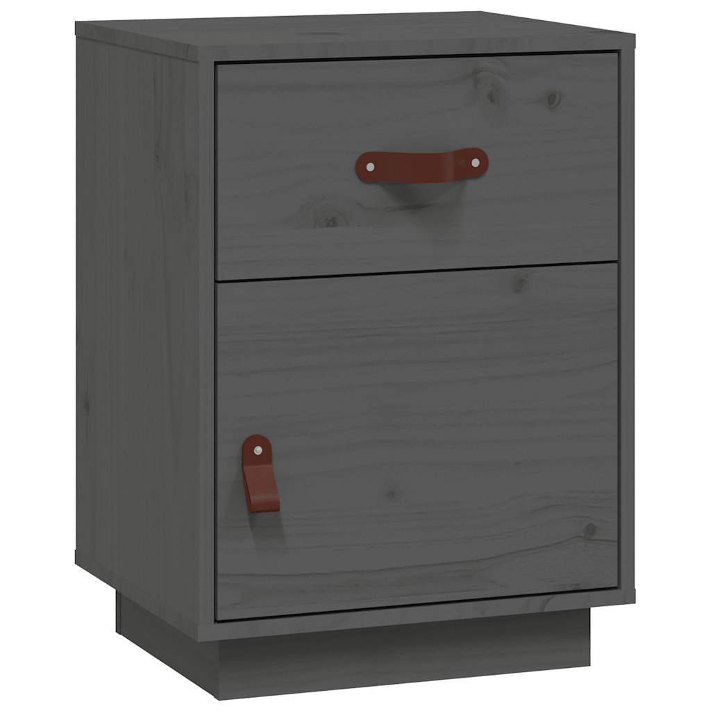 Mesitas De Noche 2 Uds Madera Maciza De Pino Gris 40x34x55 Cm_3