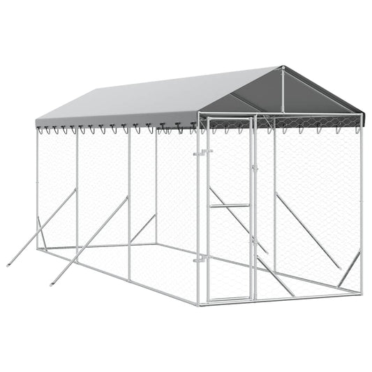 Perrera De Exterior Con Toldo Acero Galvanizado Plata 2x6x2,5 M_0