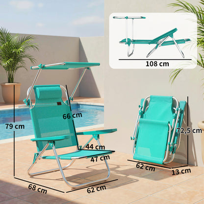 Outsunny Pack De 2 Sillas De Playa Plegables Con Respaldo Reclinable Turquesa_2