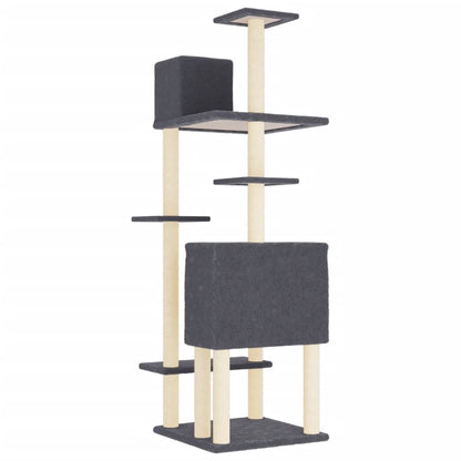 Vidaxl Rascador Para Gatos Con Postes De Sisal Gris Oscuro 154 Cm_4