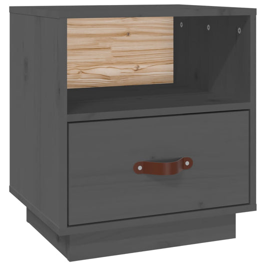 Mesita De Noche Madera Maciza De Pino Gris 40x34x45 Cm_0