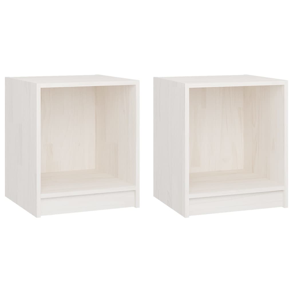 Mesita De Noche 2 Uds Madera De Pino Blanco 35,5x33,5x41,5 Cm_0