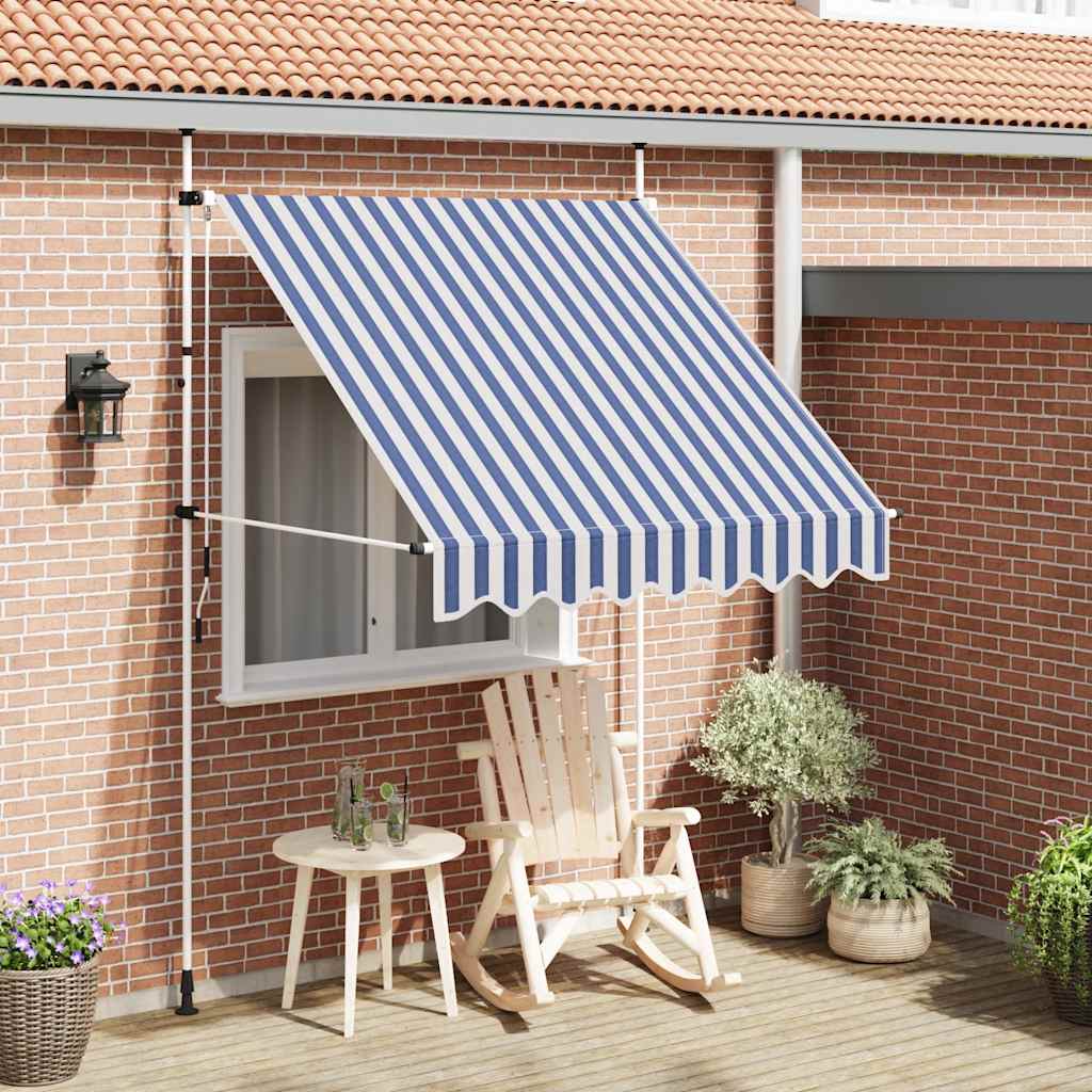 Toldo Manual Retráctil 200 Cm Azul Y Blanco A Rayas_1