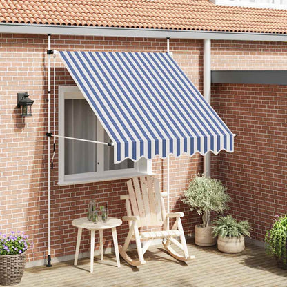 Toldo Manual Retráctil 200 Cm Azul Y Blanco A Rayas_1