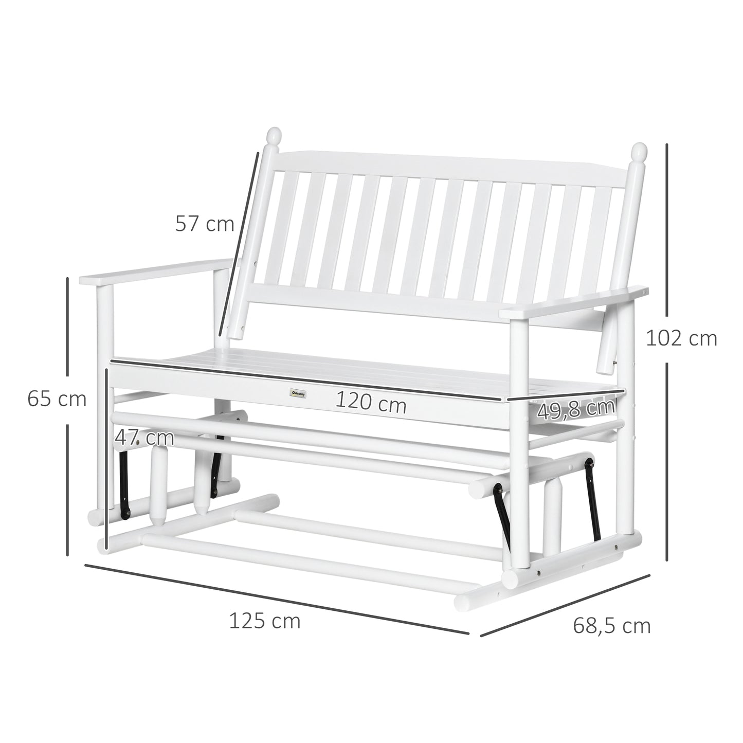 Outsunny Banco Mecedora De Jardín De 2 Plazas De Madera Carga Máx. 250 Kg Blanco_2