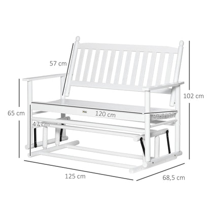 Outsunny Banco Mecedora De Jardín De 2 Plazas De Madera Carga Máx. 250 Kg Blanco_2