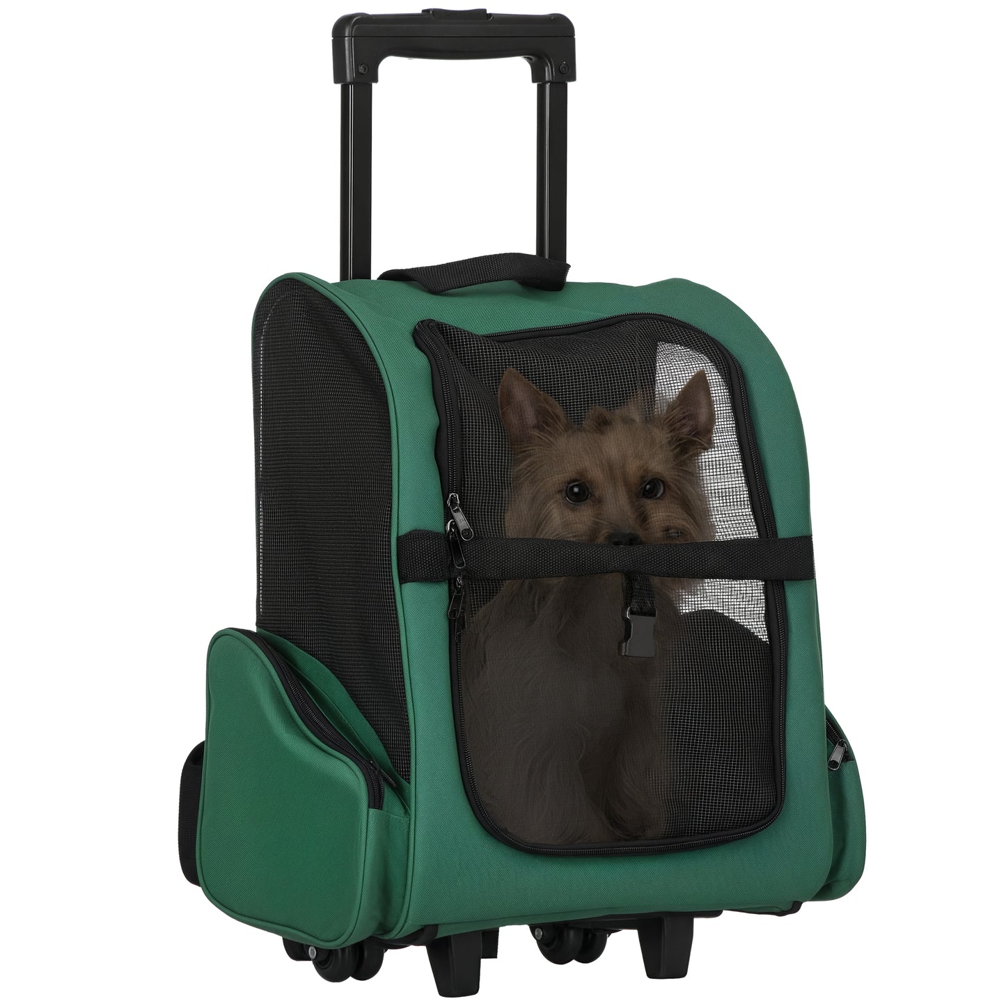 Pawhut Transportín 2 En 1 Para Mascotas Carrito Mochila Ruedas 42x25x55 Cm Verde_0
