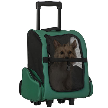 Pawhut Transportín 2 En 1 Para Mascotas Carrito Mochila Ruedas 42x25x55 Cm Verde_0