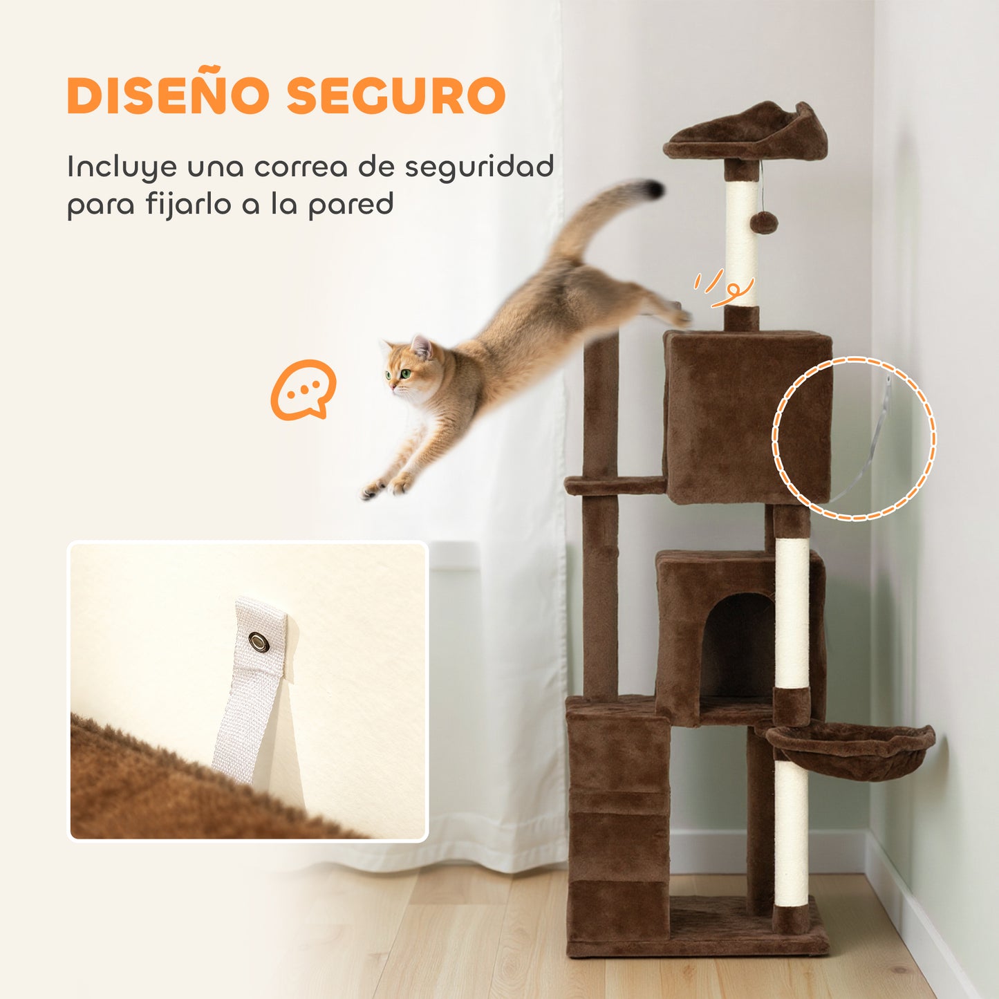 Pawhut Árbol Rascador Para Gatos 160 Cm Con Múltiples Plataformas Marrón_5