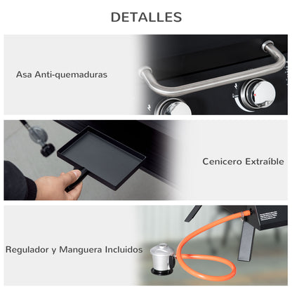 Outsunny Barbacoa De Mesa A Gas Plegable Con 2 Quemadores Tapa Y Parrillas Bbq_5