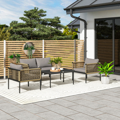 Outsunny Conjunto De Jardín De Ratán Sintético De 4 Piezas Natural Y Gris_1