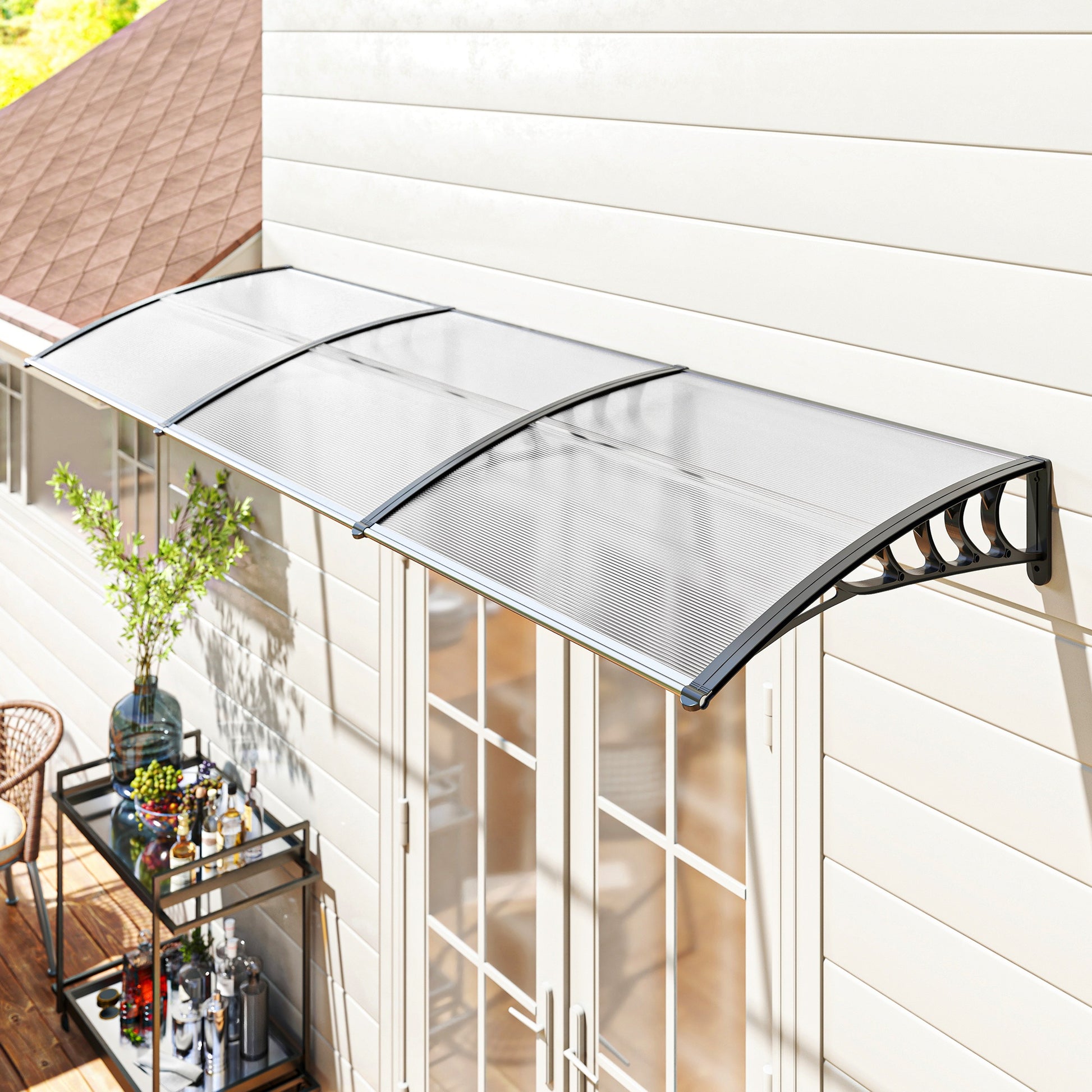 Outsunny Tejadillo De Protección Contra Sol Y Lluvia Para Puertas 90x295x23,5 Cm_1