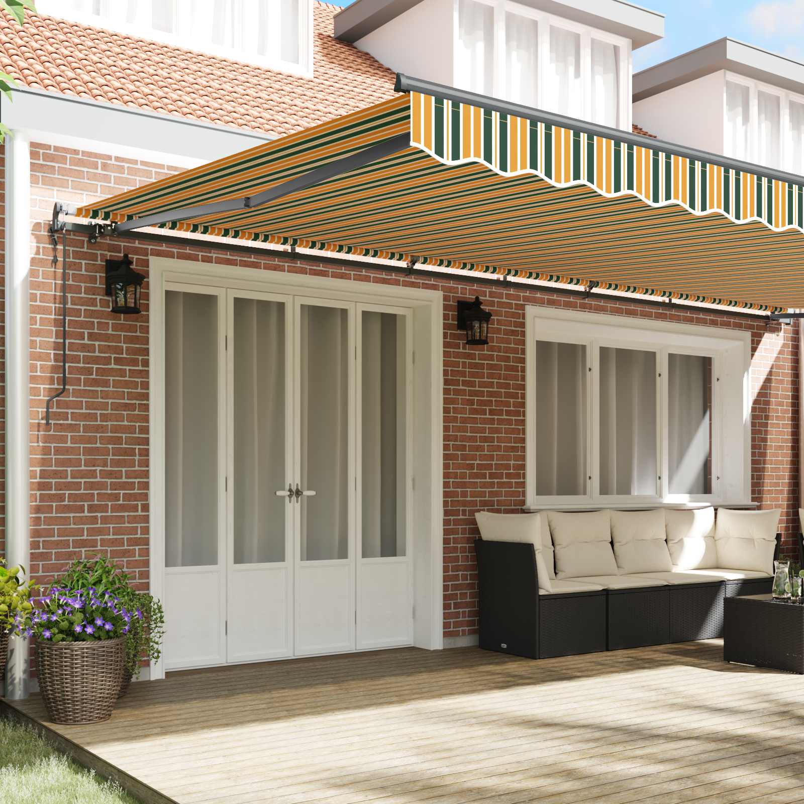 Toldo Retráctil Verde Y Amarillo 600 X 300 Cm Tela Y Aluminio_2