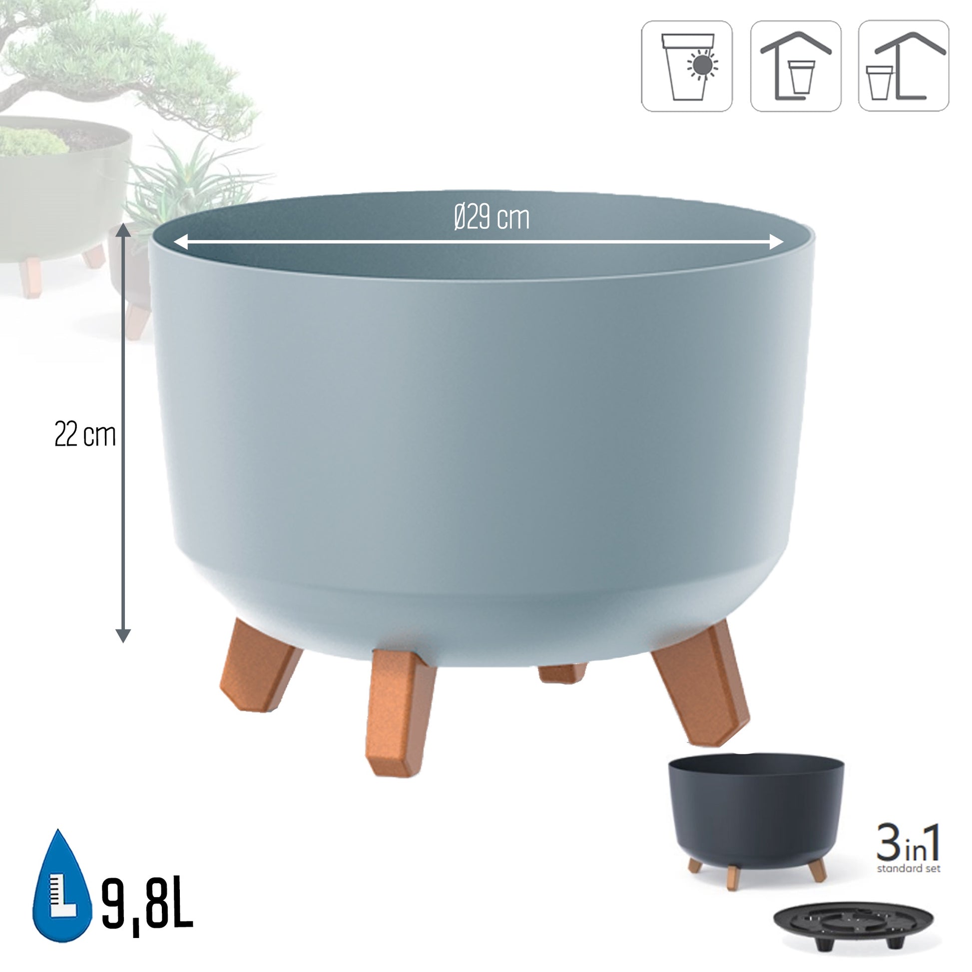 Macetero Color Gris,sin Depósito , Colección Gracia De 29cm X 29cm X 22cm Cm, Capacidad De 9,8 L._2