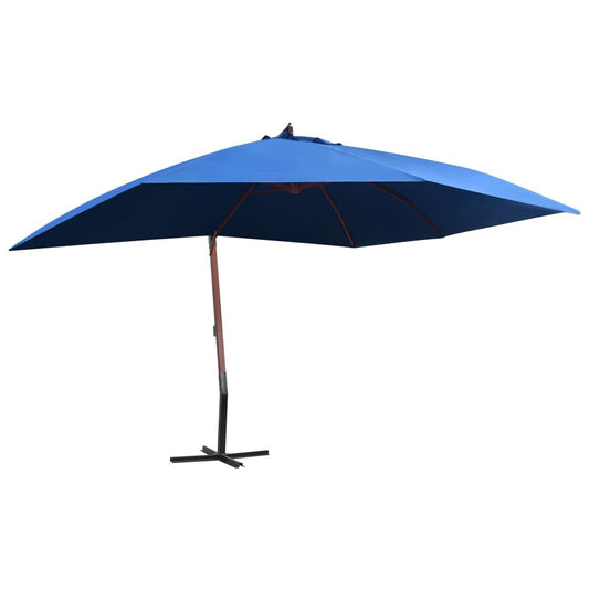 Vidaxl Sombrilla De Jardín Colgante Con Palo De Madera Azul 4x3 M_0