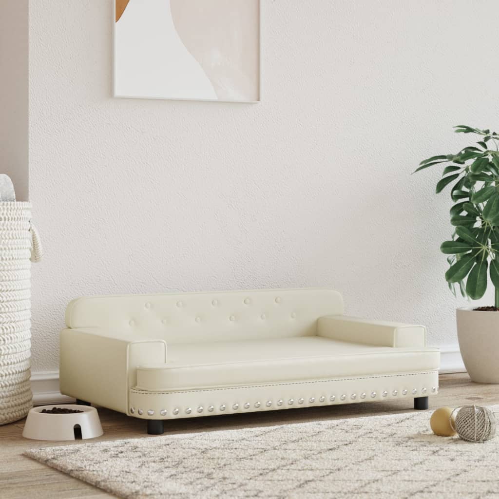 Cama Para Perros De Cuero Sintético Crema 90x53x30 Cm / Vetonek_5