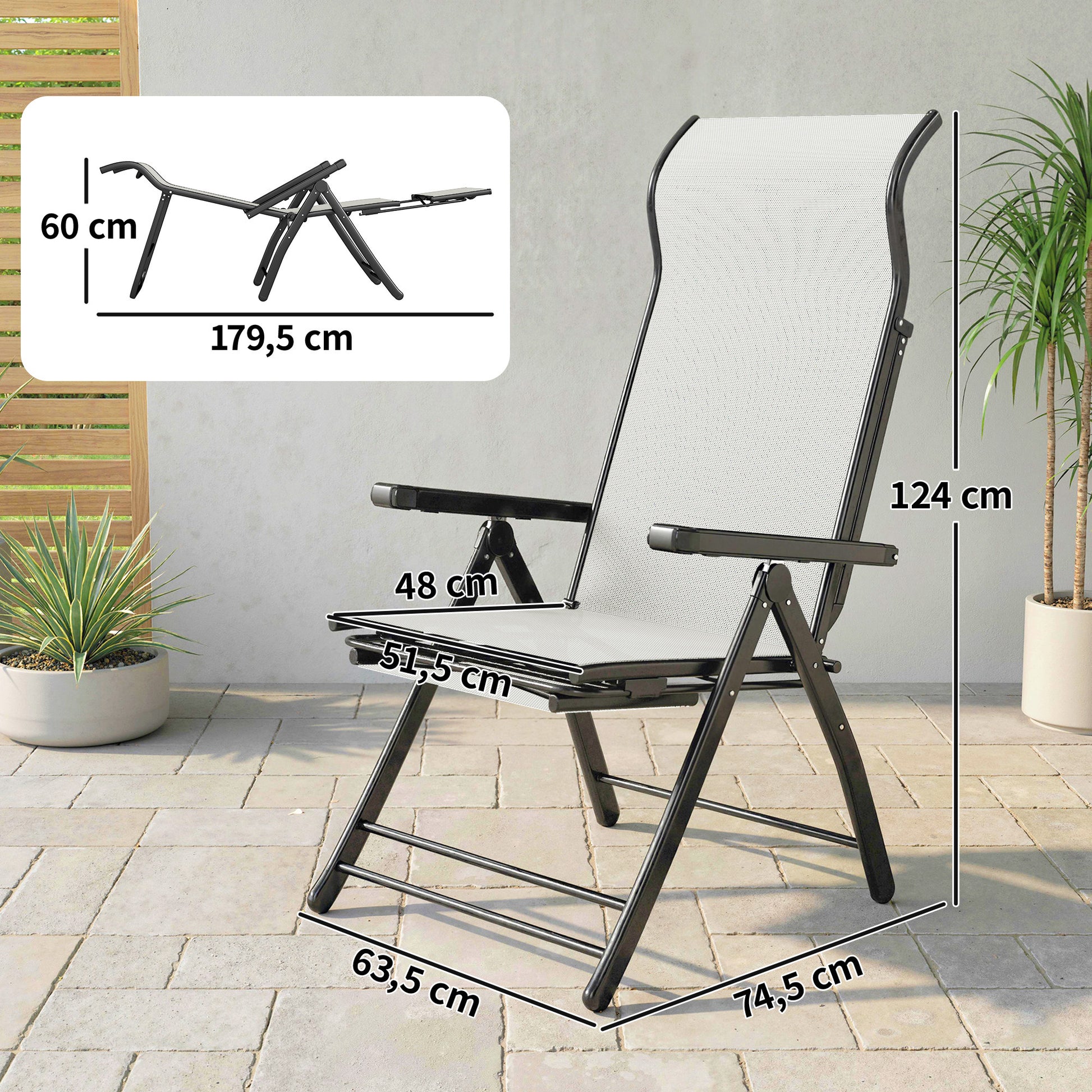 Outsunny Pack De 2 Sillas Plegables Reclinables Con Respaldo Alto Ajustable Gris_2