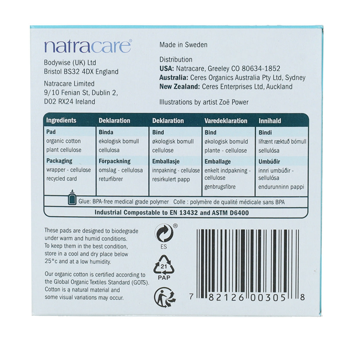 Compresa regular con alas bio Natracare 14 Uds