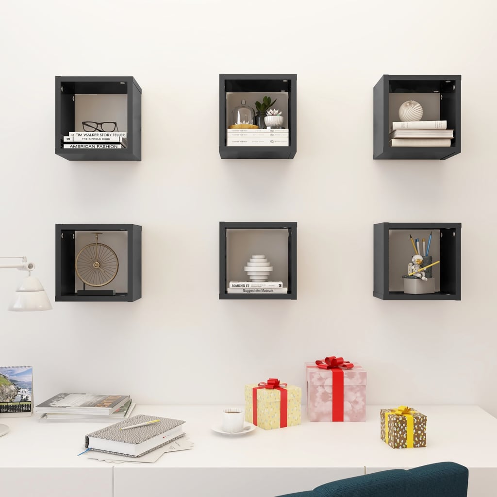 Estantes Cubo De Pared 6 Unidades Gris Brillo 22x15x22 Cm / Vetonek_5