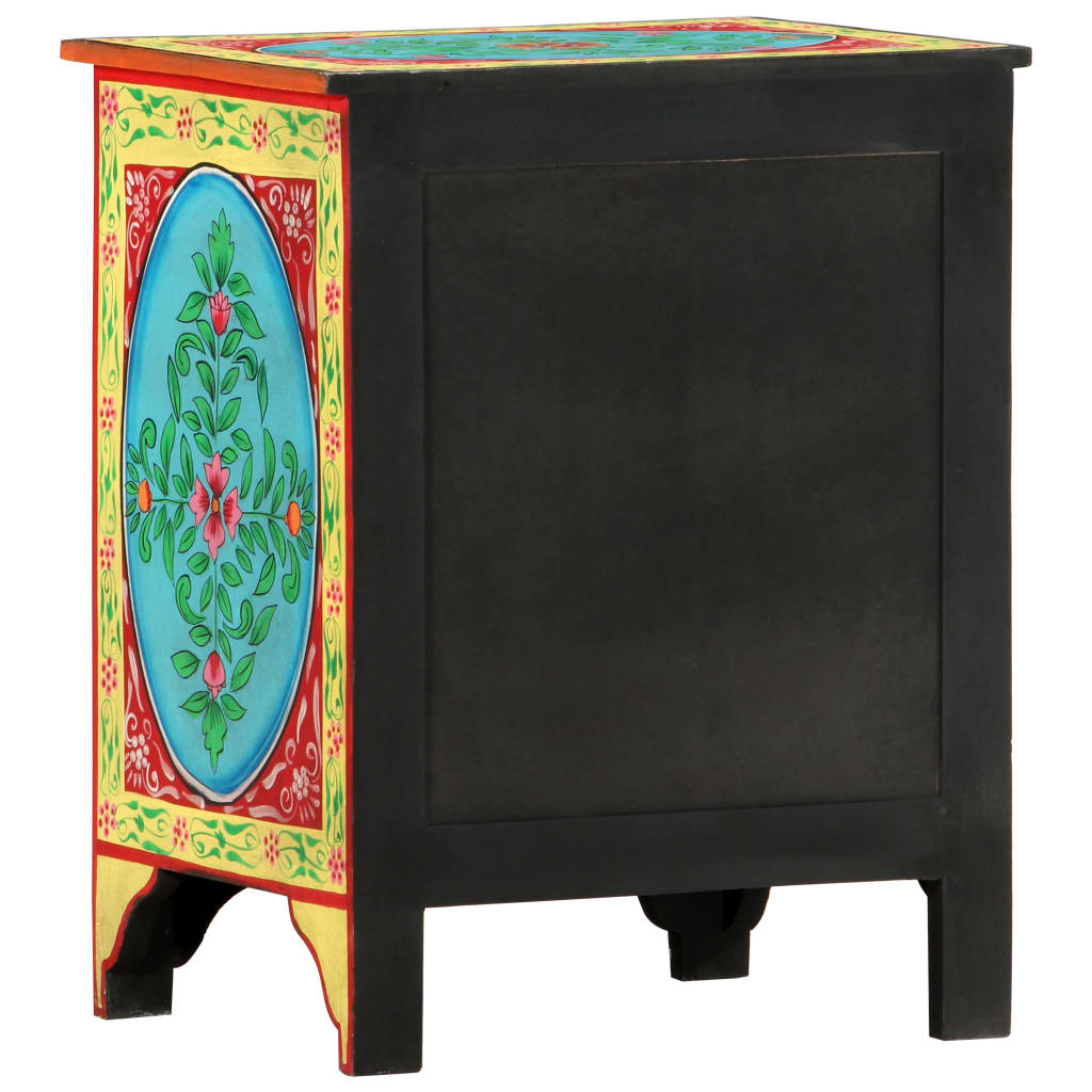 Mesita De Noche Pintada A Mano Madera Maciza Mango 40x30x50 Cm_2