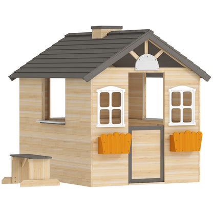 Outsunny Casa De Jardín Infantil De Madera Con Ventanas 113x94x134,5 Cm Natural_0