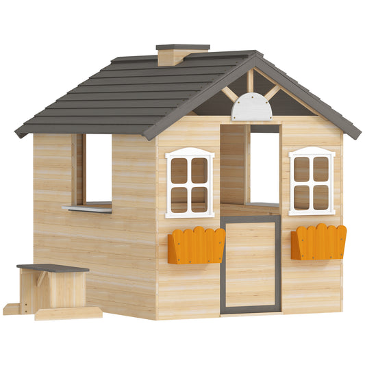 Outsunny Casa De Jardín Infantil De Madera Con Ventanas 113x94x134,5 Cm Natural_0
