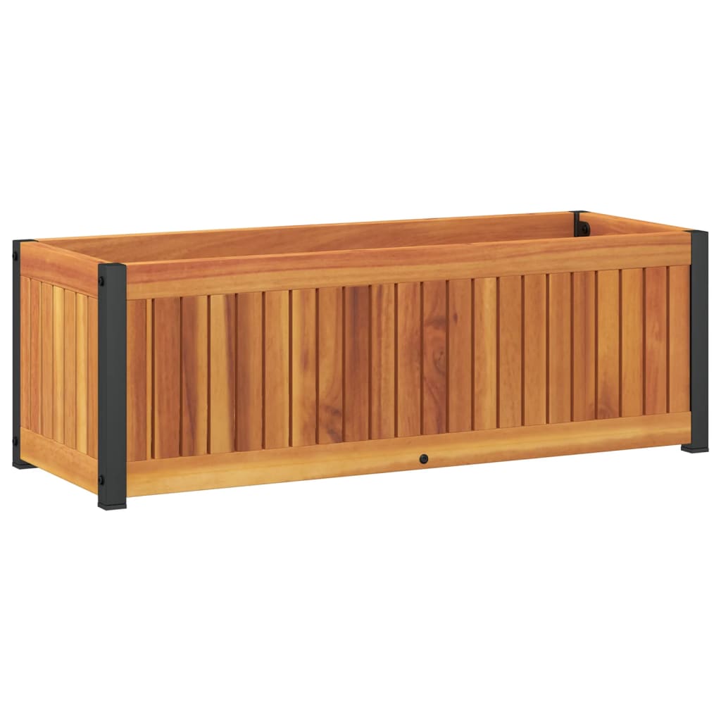 Jardinera De Madera Maciza De Acacia Y Acero 80x30x27,5 Cm_5