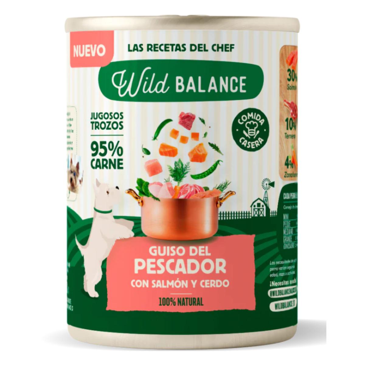 Lata completa Guiso del Pescador con Salmón y Cerdo para Perros Wild Balance 400 g