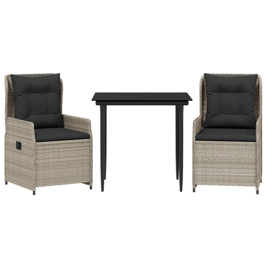 Set Comedor De Jardín 3 Pzas Cojines Ratán Sintético Gris Claro / Vetonek_0