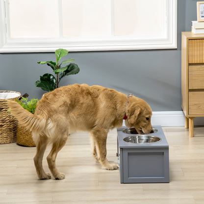 Pawhut Comedero Elevado Para Perros Con 2 Cuencos De 2l Y Cajón 63x30x24 Cm Gris_1