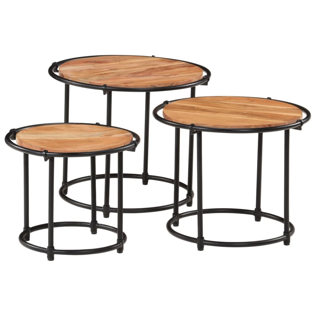 Mesas Apilables 3 Piezas Madera Maciza De Acacia_1