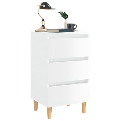 Mesita De Noche Patas Madera 2 Uds Blanco Brillo 40x35x69 Cm_1