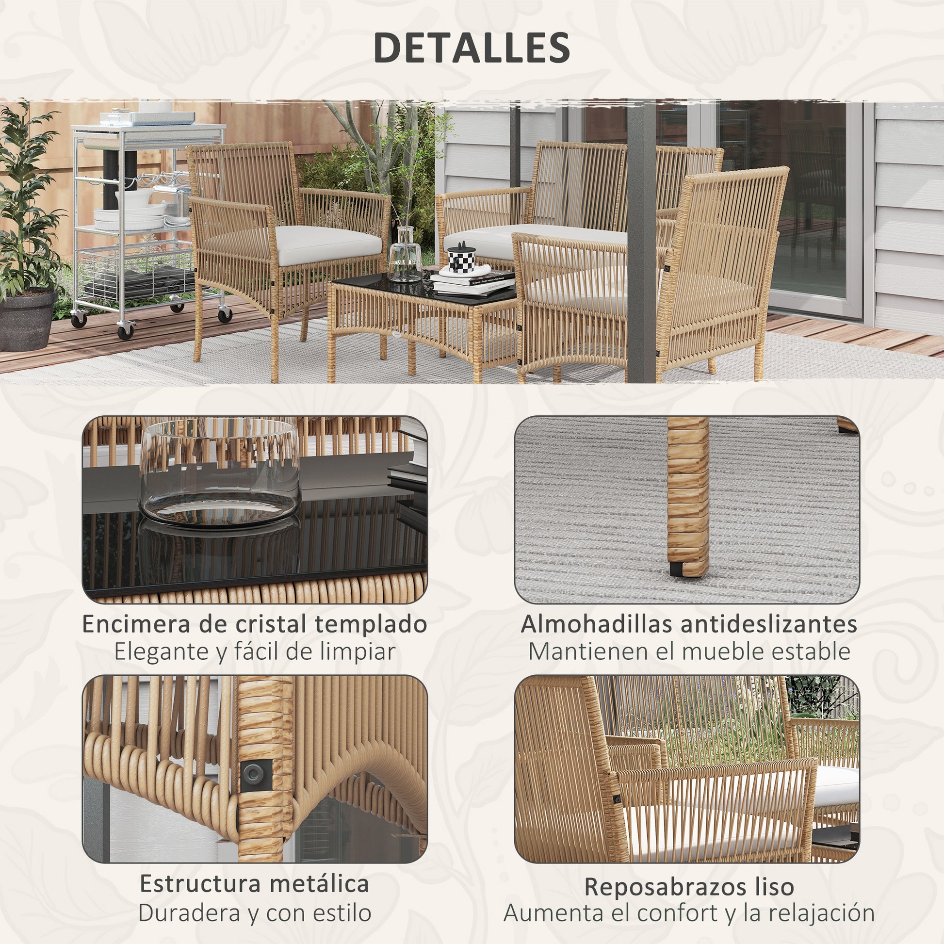 Outsunny Conjunto De Muebles De Jardín De Ratán Juego De 4 Piezas Beige_5