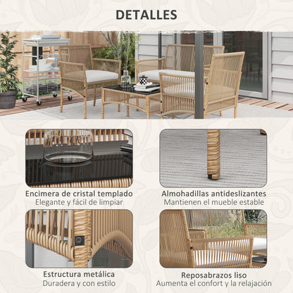 Outsunny Conjunto De Muebles De Jardín De Ratán Juego De 4 Piezas Beige_5