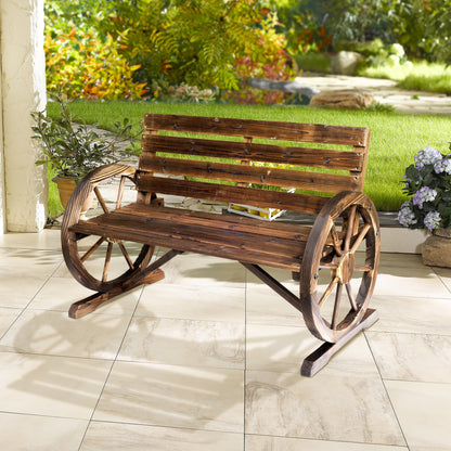 Outsunny Banco De Madera Con Apoyabrazos En Forma Rueda De Carro 105,5x59x75 Cm_1