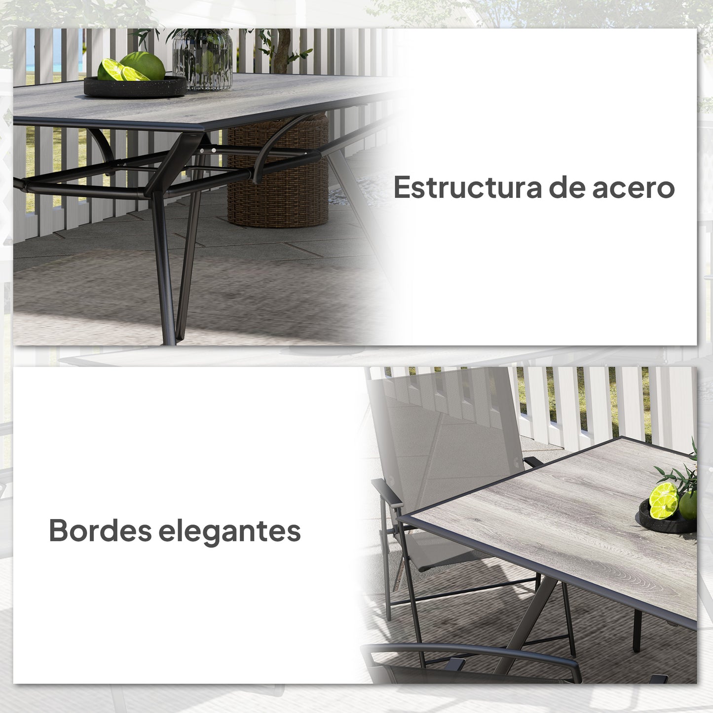 Outsunny Mesa De Jardín Exterior Con Encimera Imitación Madera Carga 70 Kg Gris_5