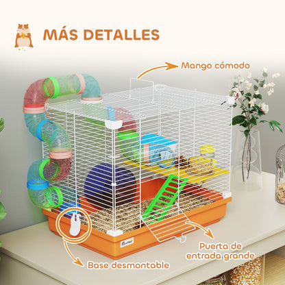 Pawhut Jaula Para Hámster Con Túnel Cuenco Bebedero Casita Rampa Naranja_5
