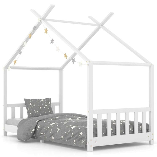 Vidaxl Estructura De Cama Infantil Madera Maciza Pino Blanco 90x200 Cm_0