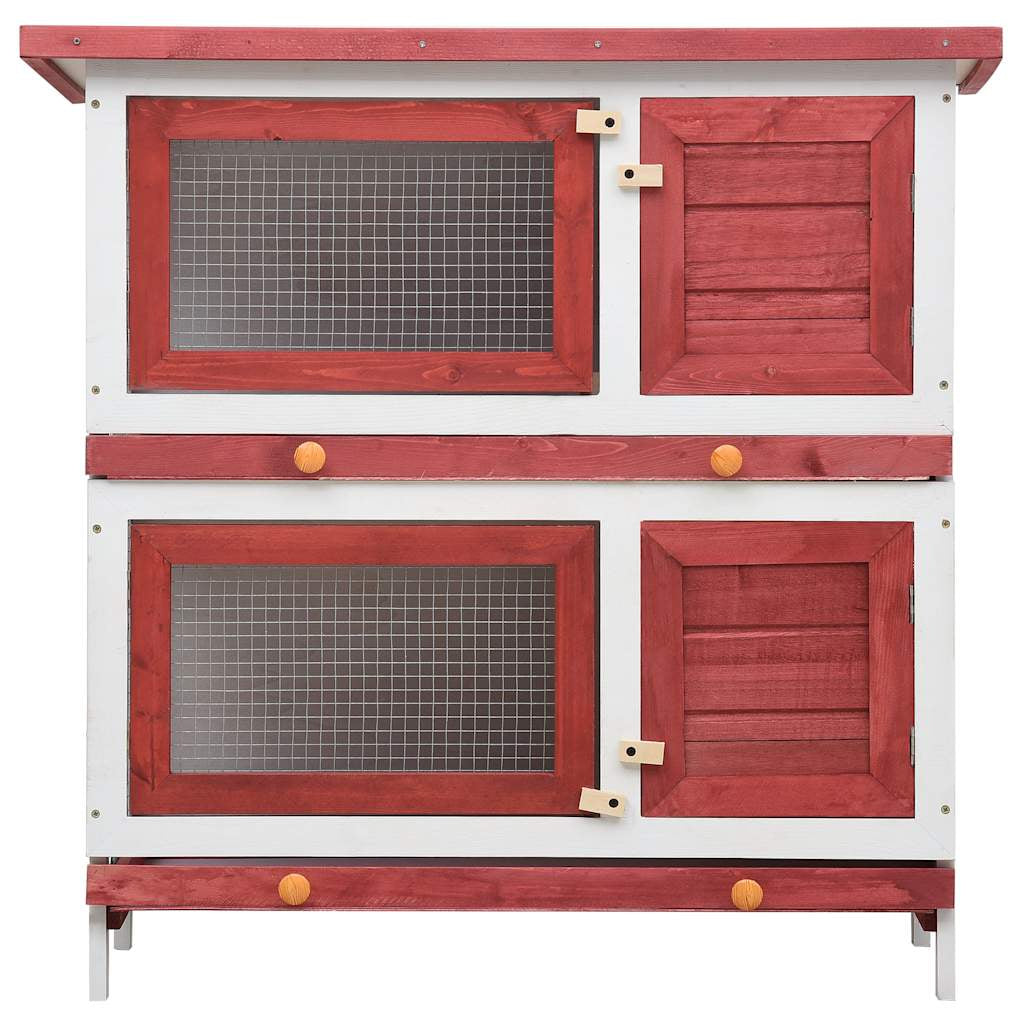 Vidaxl Jaula Conejera Con 4 Puertas Madera Rojo_3
