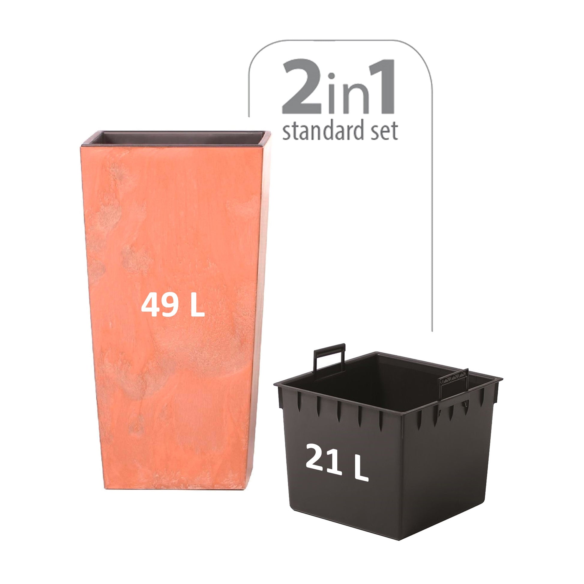 Maceta Alta 49 L Prosperplast Urbi Square Effect De Plástico Con Depósito En Color Terracota, 61 (alto) X 32,5 (ancho) X 32,5 (profundo) Cms_1