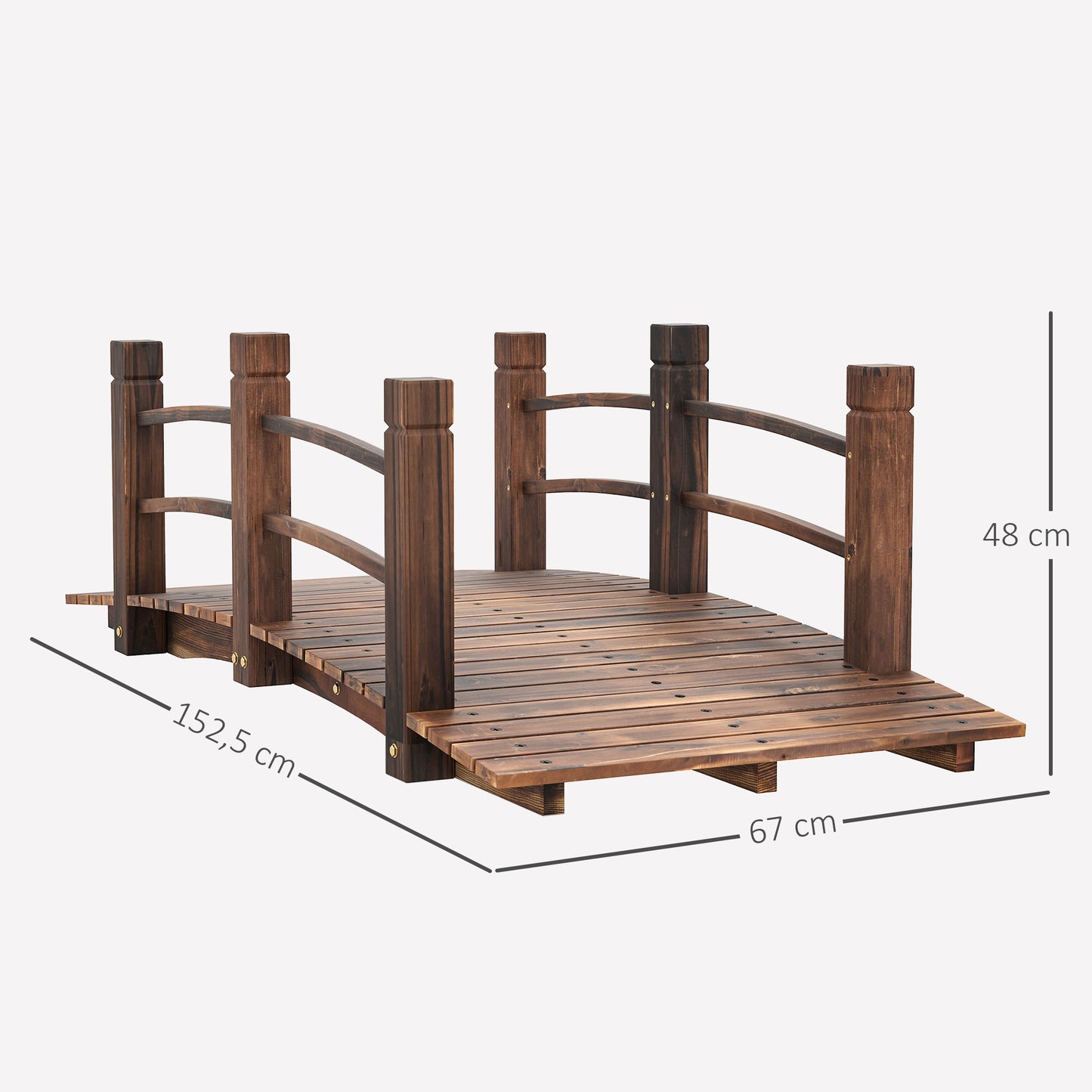 Outsunny Puente De Jardín De Madera Con Barandilla 152,5x67x48 Cm Carbonizado_2