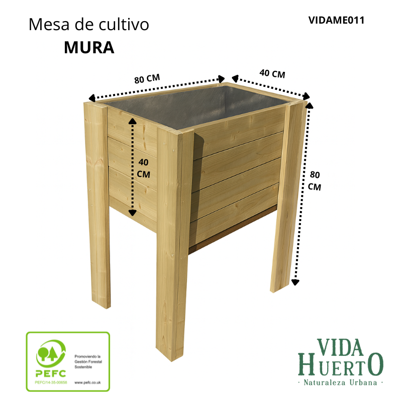 Mesa De Cultivo Mura Profunda 40cm Vidahuerto 80x40x80 Cm._2