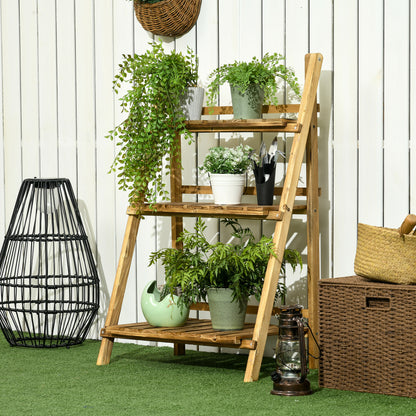 Outsunny Soporte Para Plantas De Madera De 3 Niveles Plegable 60x37x93cm Natural_1