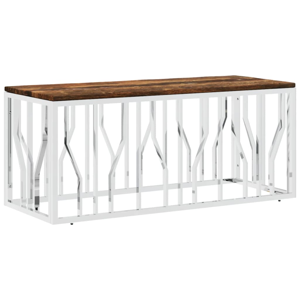 Mesa De Centro Acero Inoxidable Y Madera Maciza Reciclada._0