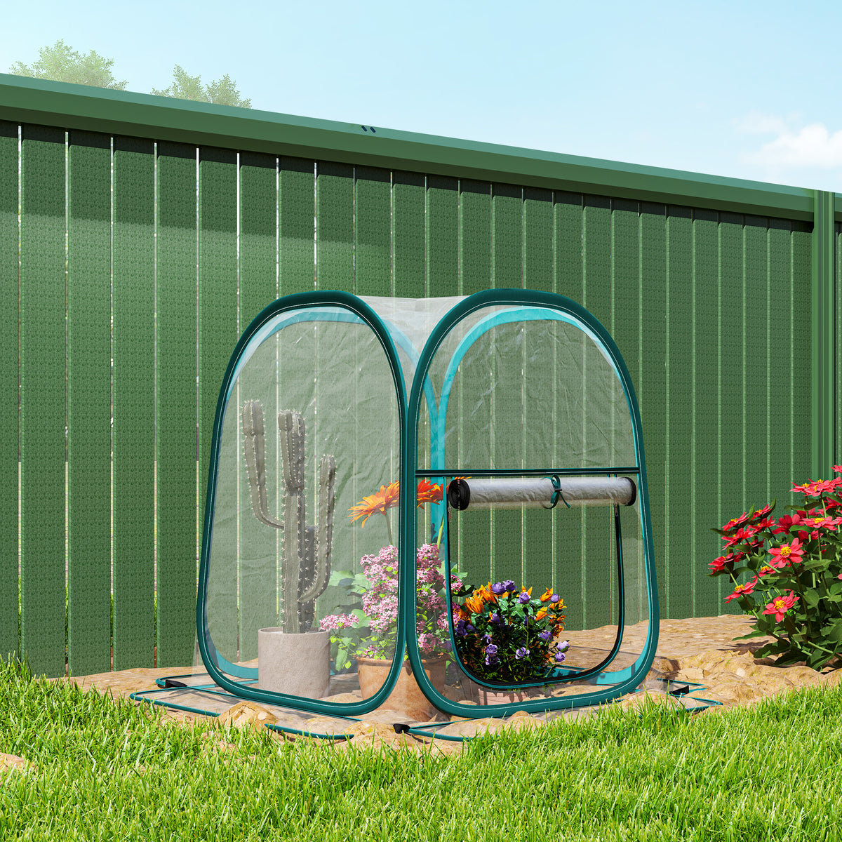 Outsunny Mini Invernadero Plegable Pop-up Con Puerta Enrollable Transparente_3