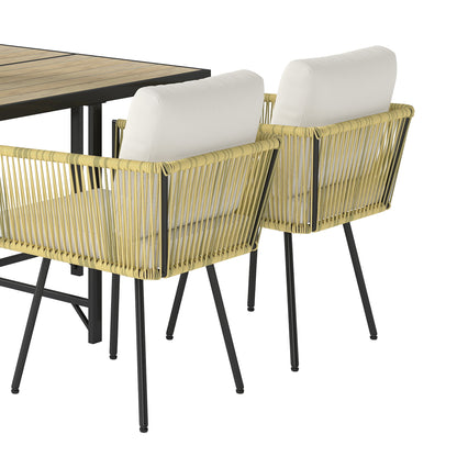 Outsunny Conjunto De Mesa Y Sillas Jardín De Ratán 5 Piezas Con Cojines Beige_3