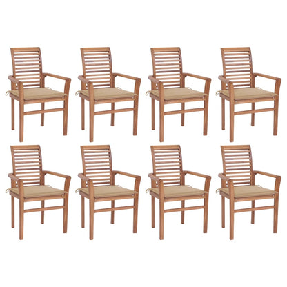 Vidaxl Sillas De Comedor 8 Unidades Madera De Teca Con Cojines Beige_0