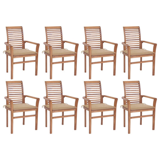 Vidaxl Sillas De Comedor 8 Unidades Madera De Teca Con Cojines Beige_0